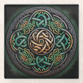 Celtic Knot Green Gold Knotwork Glazen Onderzetter