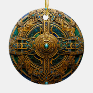 Celtic Knot Green Gold Knotwork Keramisch Ornament