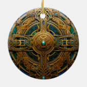 Celtic Knot Green Gold Knotwork Keramisch Ornament (Achterkant)