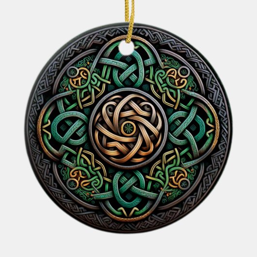 Celtic Knot Green Gold Knotwork Keramisch Ornament (Voorkant)