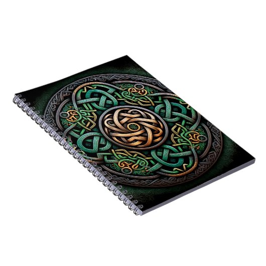 Celtic Knot Green Gold Knotwork Notitieboek (Rechterzijde)