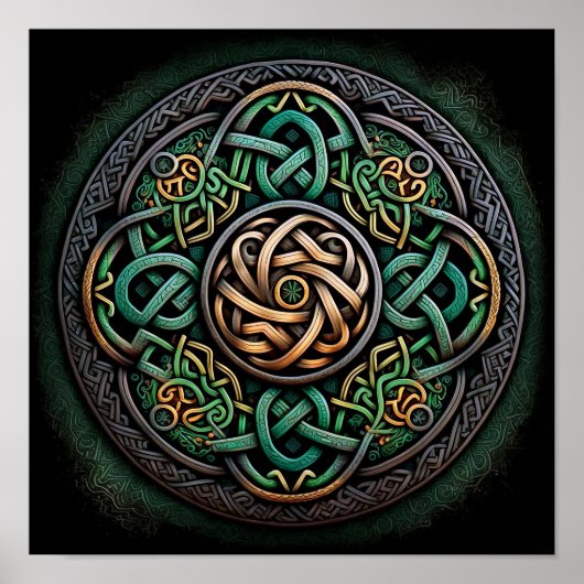 Celtic Knot Green Gold Knotwork Poster (Voorkant)