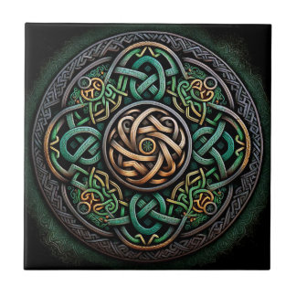 Celtic Knot Green Gold Knotwork Tegeltje