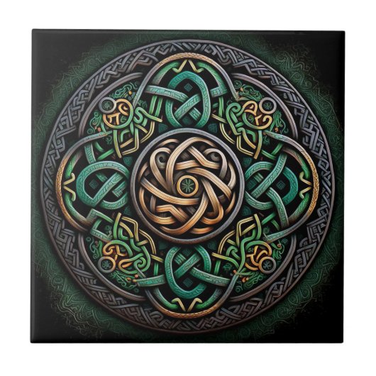 Celtic Knot Green Gold Knotwork Tegeltje (Voorkant)