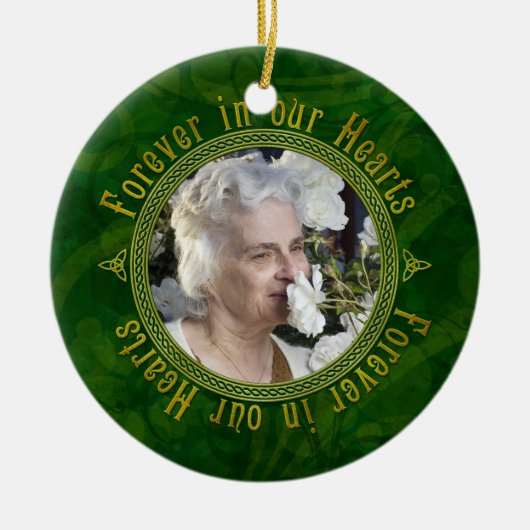 Celtic Knot Green Memorial Foto van Kerstmis Keramisch Ornament (Voorkant)