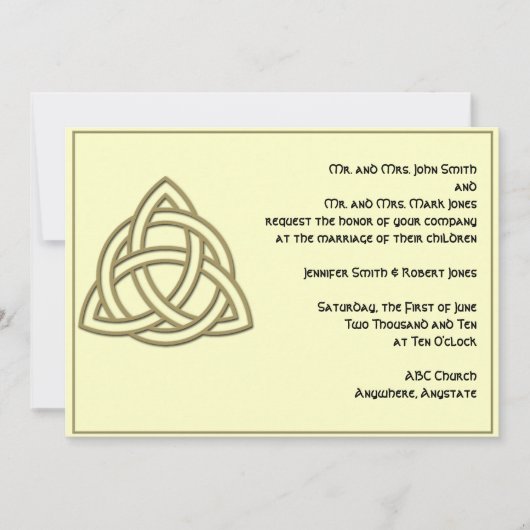 Celtic Knot in Gold and Ivory Wedding Invitation Kaart (Voorkant)