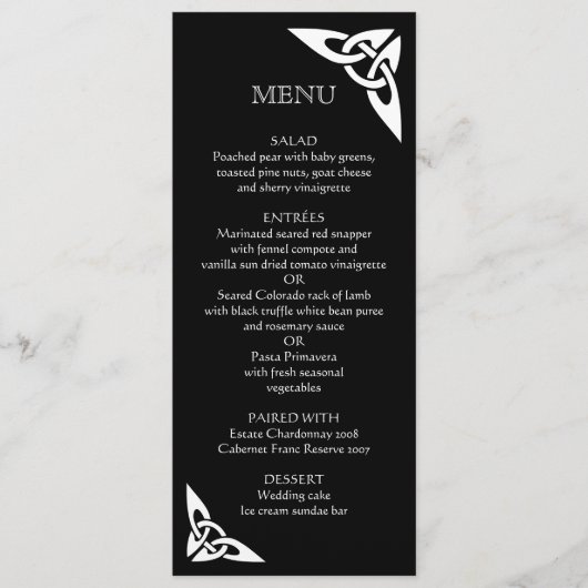 Celtic Knot Initialen - Menu Kaart zwart (Voorkant)