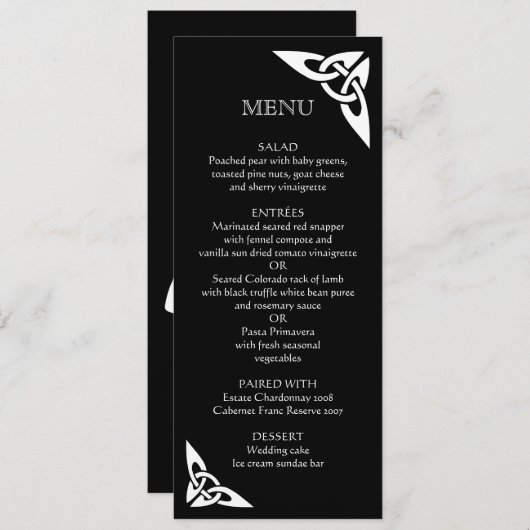 Celtic Knot Initialen - Menu Kaart zwart (Voorkant / Achterkant)
