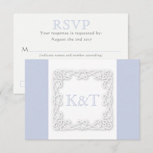 Celtic Knot Initialen - RSVP - lichtblauw Kaartje (Voorkant / Achterkant)
