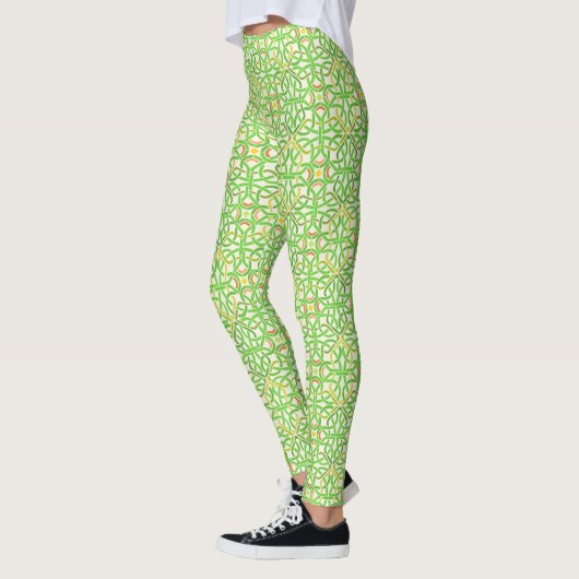 Celtic Knot Irish Braid  Green Cream Pattern Leggings (Links)