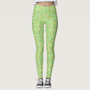 Celtic Knot Irish Braid  Green Cream Pattern Leggings