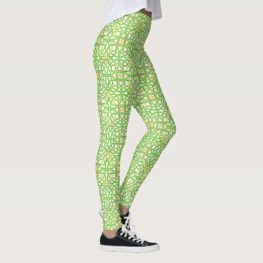 Celtic Knot Irish Braid  Green Cream Pattern Leggings (Rechts)
