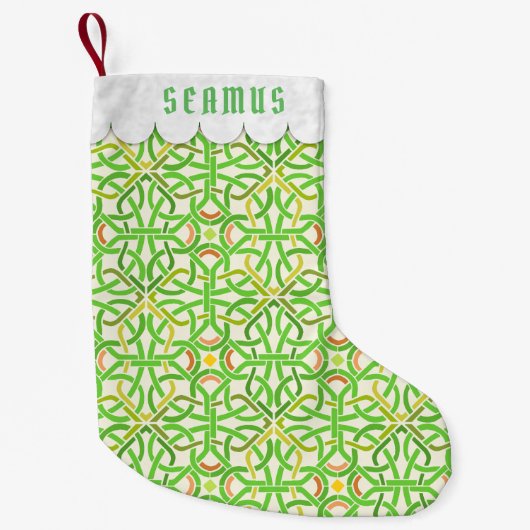 Celtic Knot Irish Braid Pattern Green gepersonalis Kleine Kerstsok (Voorkant)