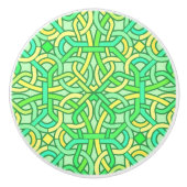Celtic Knot Irish Braid Pattern Green Yellow Keramische Knop (Voorkant)