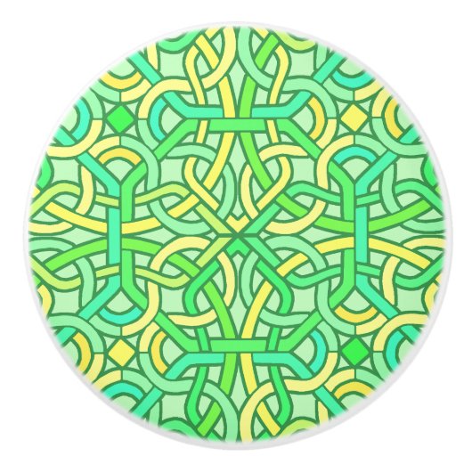 Celtic Knot Irish Braid Pattern Green Yellow Keramische Knop (Voorkant)