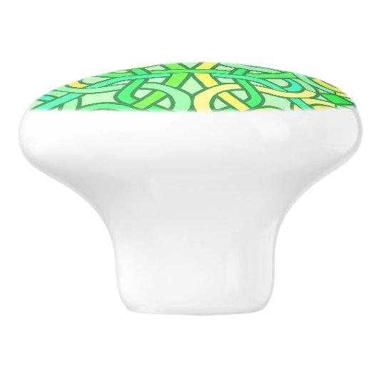 Celtic Knot Irish Braid Pattern Green Yellow Keramische Knop (Zijkant)