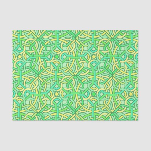 Celtic Knot Irish Braid Pattern Green Yellow Tissuepapier (Voorkant)