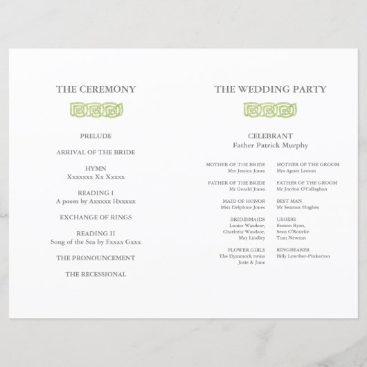 Celtic Knot Irish green trouwprogramma (Achterkant)