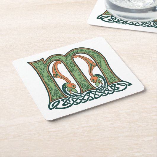 Celtic Knot Letter M, Irish Design Kartonnen Onderzetters (Schuin)