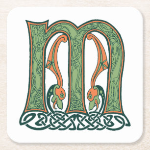 Celtic Knot Letter M, Irish Design Kartonnen Onderzetters