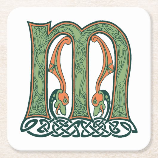 Celtic Knot Letter M, Irish Design Kartonnen Onderzetters (Voorkant)