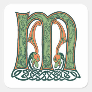 Celtic Knot Letter M, Irish Design Vierkante Sticker
