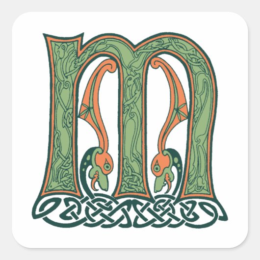 Celtic Knot Letter M, Irish Design Vierkante Sticker (Voorkant)