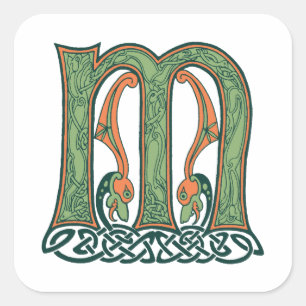 Celtic Knot Letter M, Irish Design Vierkante Sticker