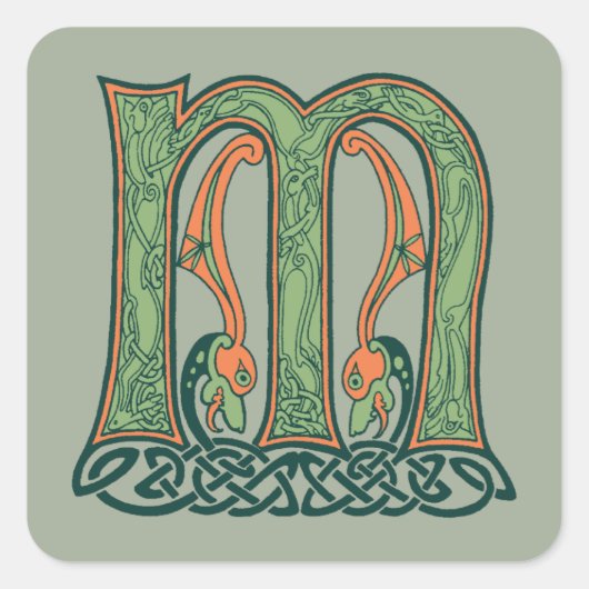 Celtic Knot Letter M, Irish Design Vierkante Sticker (Voorkant)