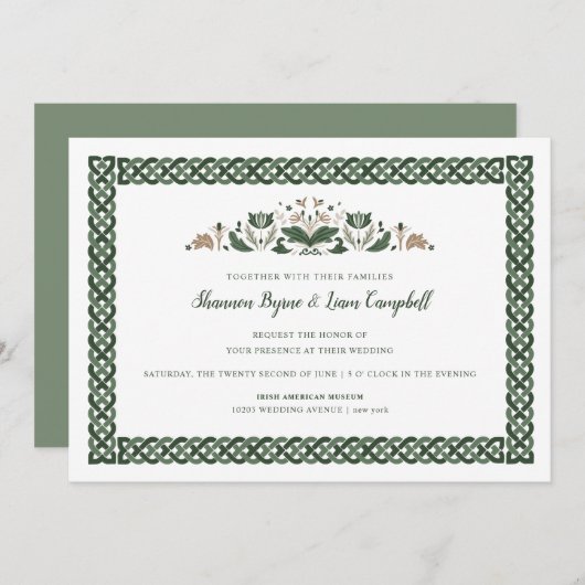 Celtic Knot | Modern Floral Irish Wedding Kaart (Voorkant / Achterkant)