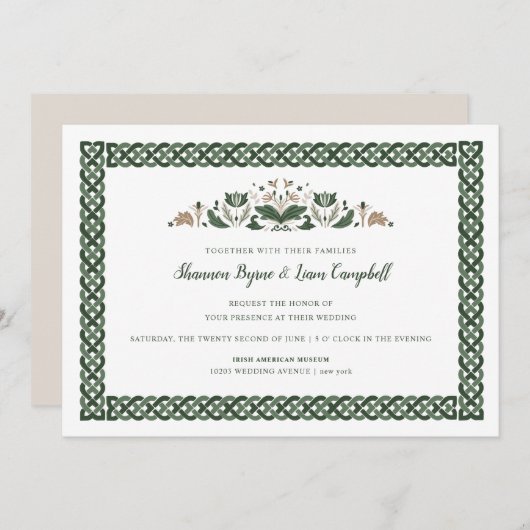 Celtic Knot | Modern Floral Irish Wedding Kaart (Voorkant / Achterkant)