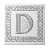 Celtic Knot Monogram Silver Effect Letter D Tile Tegeltje (Voorkant)
