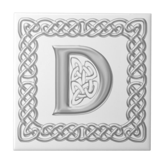 Celtic Knot Monogram Silver Effect Letter D Tile Tegeltje (Voorkant)