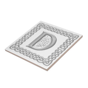 Celtic Knot Monogram Silver Effect Letter D Tile Tegeltje