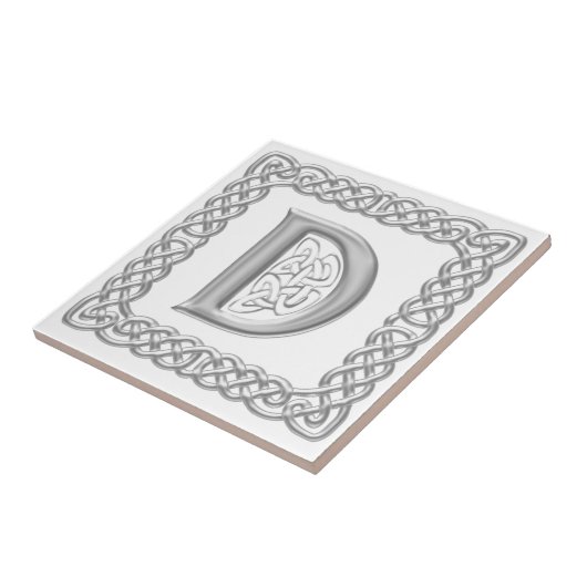 Celtic Knot Monogram Silver Effect Letter D Tile Tegeltje (Zijkant)