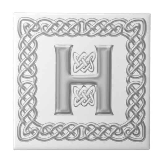 Celtic Knot Monogram Silver Effect Letter H Tile Tegeltje (Voorkant)