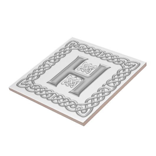 Celtic Knot Monogram Silver Effect Letter H Tile Tegeltje (Zijkant)