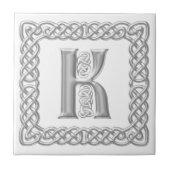 Celtic Knot Monogram Silver Effect Letter K Tile Tegeltje (Voorkant)