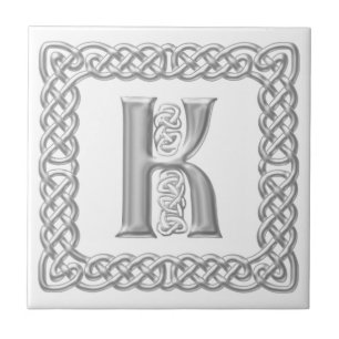 Celtic Knot Monogram Silver Effect Letter K Tile Tegeltje