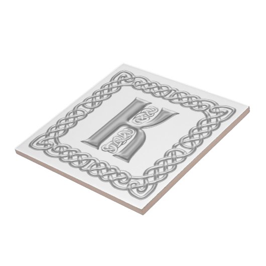 Celtic Knot Monogram Silver Effect Letter K Tile Tegeltje (Zijkant)
