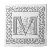 Celtic Knot Monogram Silver Effect Letter M Tile Tegeltje (Voorkant)