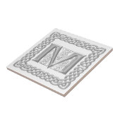 Celtic Knot Monogram Silver Effect Letter M Tile Tegeltje (Zijkant)