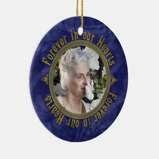 Celtic Knot Navy Blue Memorial Foto van Kerstmis Keramisch Ornament (Rechts)