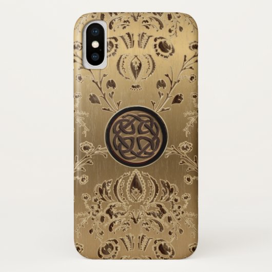 Celtic Knot on Gold Damask iPhone X Hoesje (Achterkant)