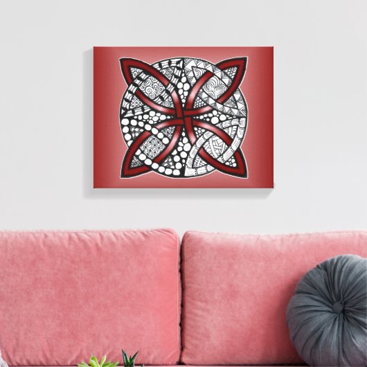 Celtic Knot Red Doodle Tekening Canvas Afdruk (Insitu (Woonkamer))