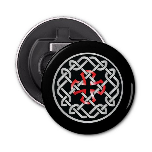 Celtic Knot Red Metallic Button Flesopener (Voorkant)