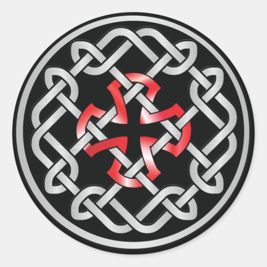 Celtic Knot Red Metallic Round Stickers (Voorkant)