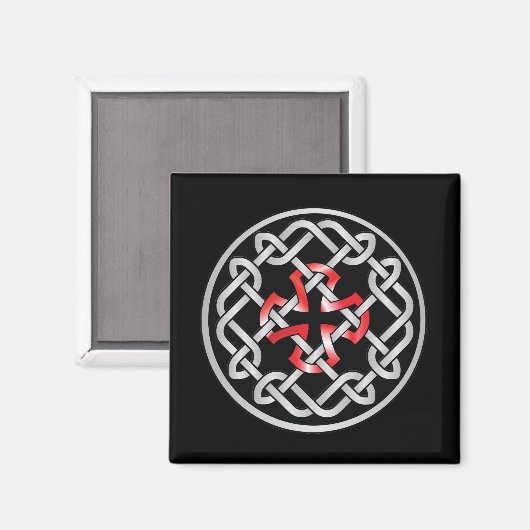 Celtic Knot Red Metallic Square Magnet (Voorkant / Achterkant)