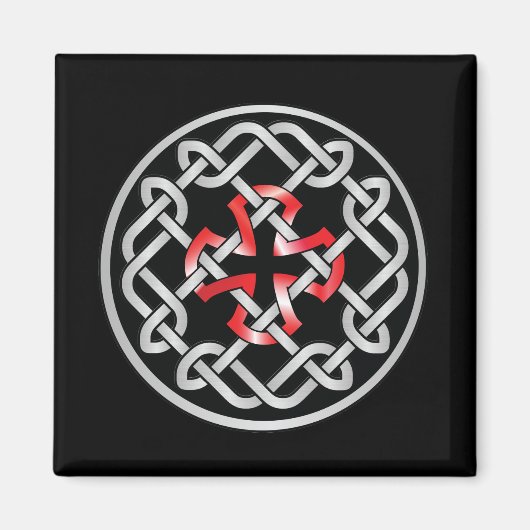 Celtic Knot Red Metallic Square Magnet (Voorkant)