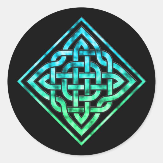 Celtic Knot Round Stickers - Diamond Blue Green (Voorkant)